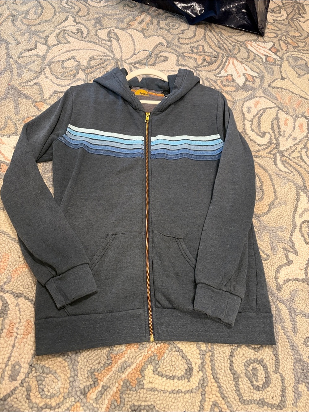 Aviator Nation Charcoal Hoodie with Light Blue Stripe